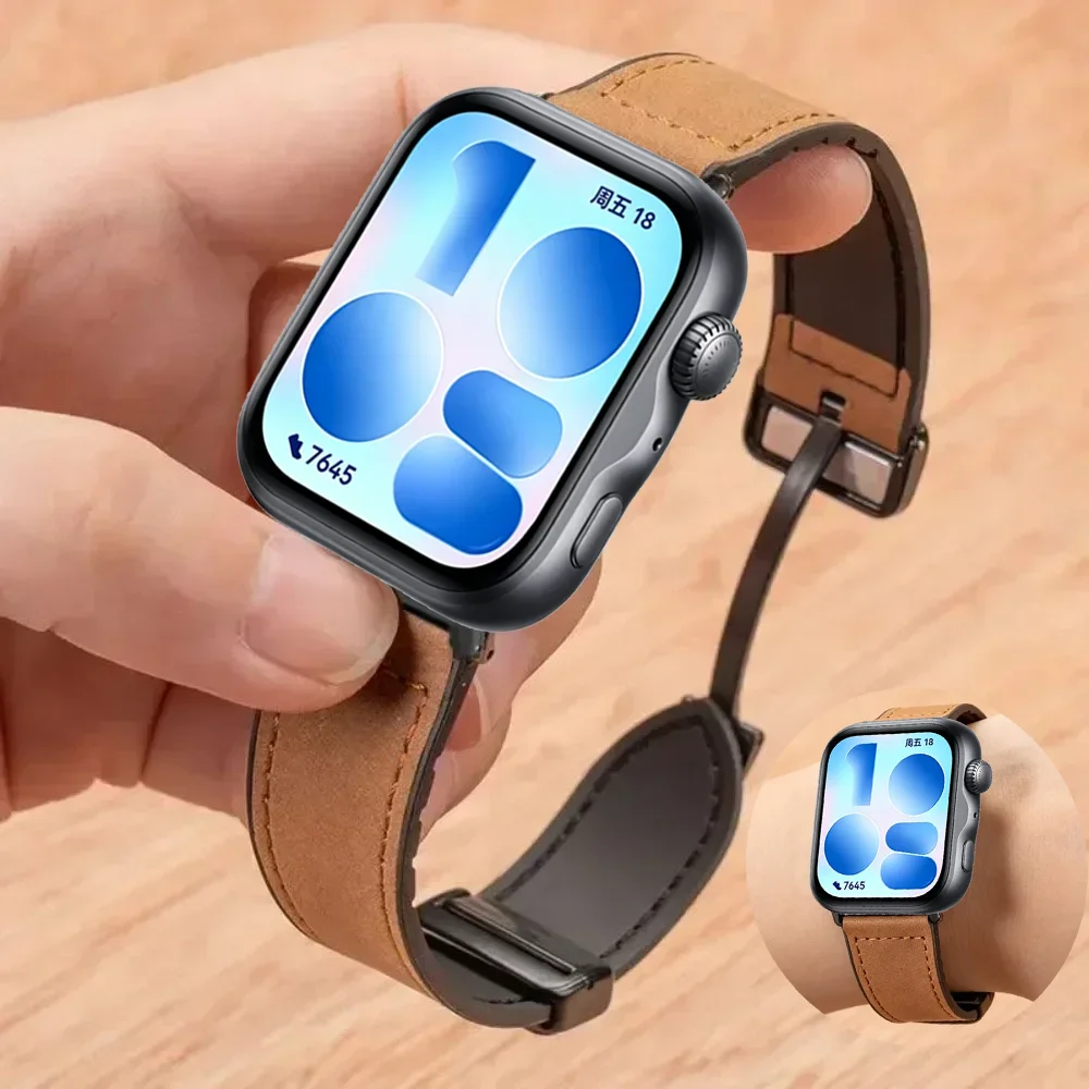 Premium Leather and Sports Silicone Strap with Magnetic Buckle - Elegant Wristband Bracelet