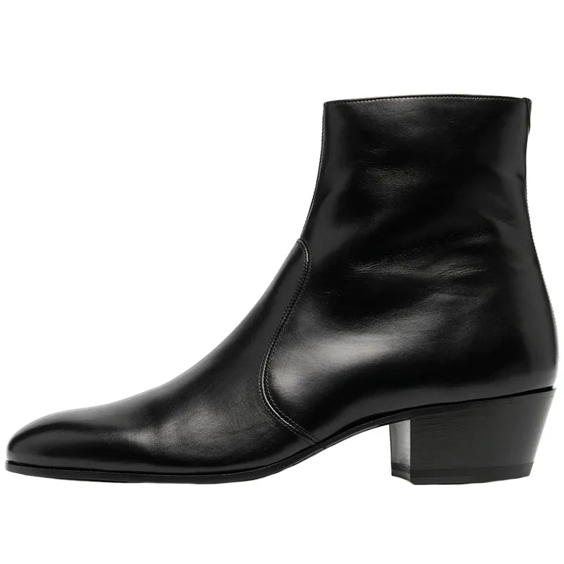 Genuine Leather Men Chelsea Boots Black Zipper Boots for Men Vintage Motorcycle Ankle