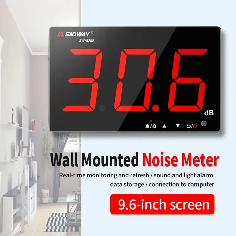 SNDWAY SW-525A/B/G 130dB Wall Mounted Handheld Fast Response Sound Noise Level Meter Noise Decibel Meter Digital Data Storage 2