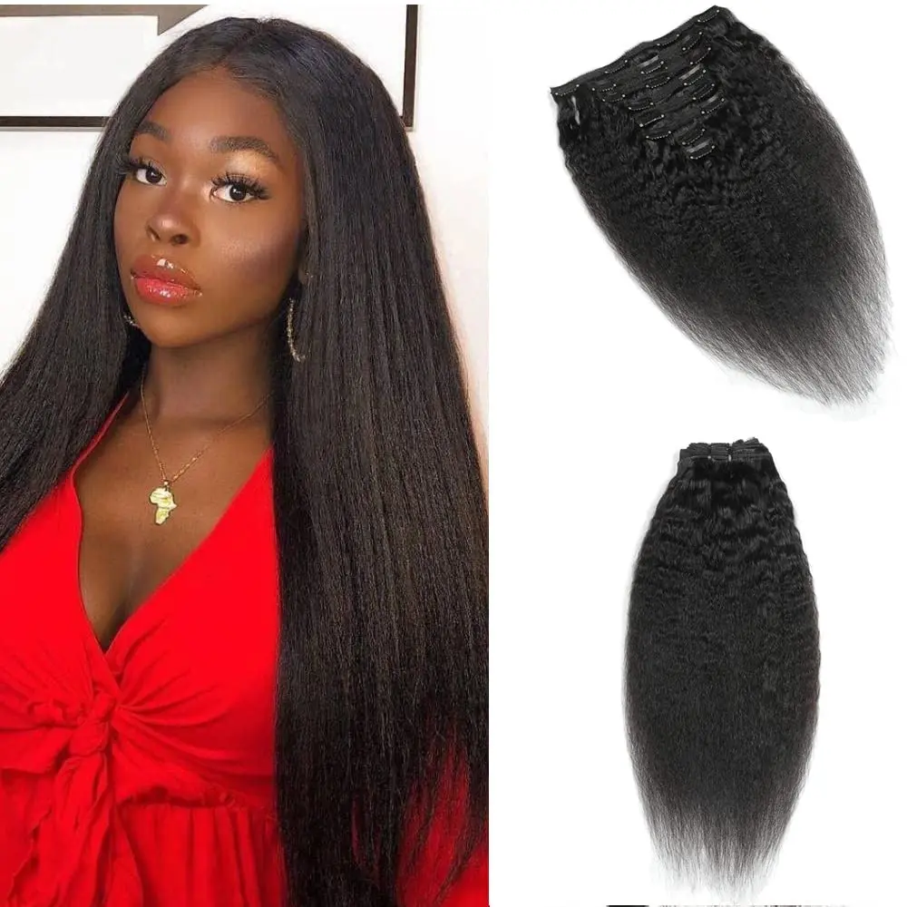 

Alipretty Brazilian Kinky Straight Bundles Human Hair Extensions Clip In For Women Kinky Straight Clip Ins Remy Hair 120g/pack