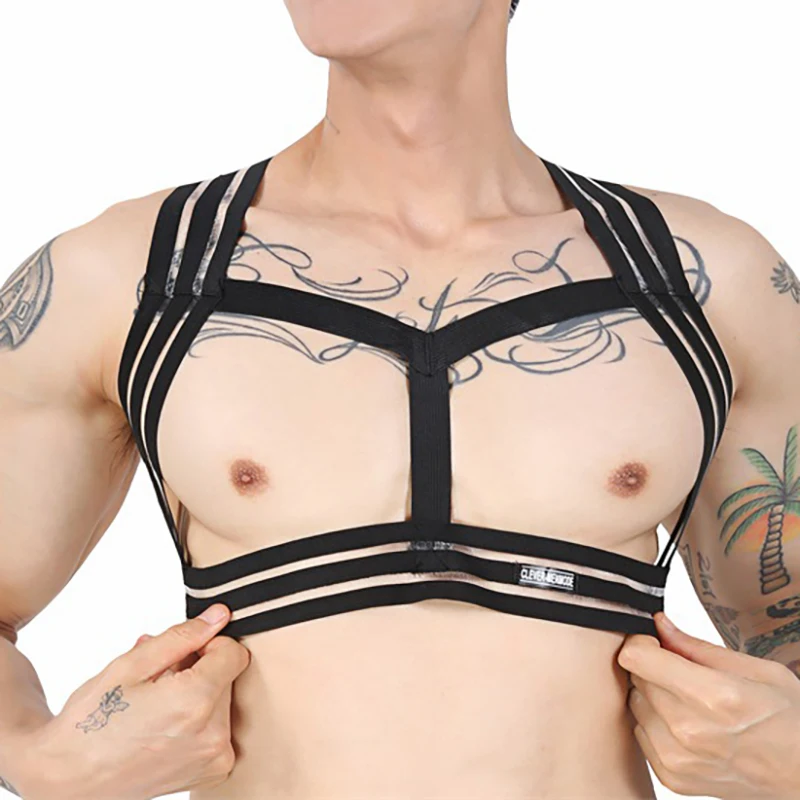 

Mens Bondage Harness Shoulder Body Chest Straps Lingerie Muscle Men Hollow Out Elastic Harness Halter Neck Straps