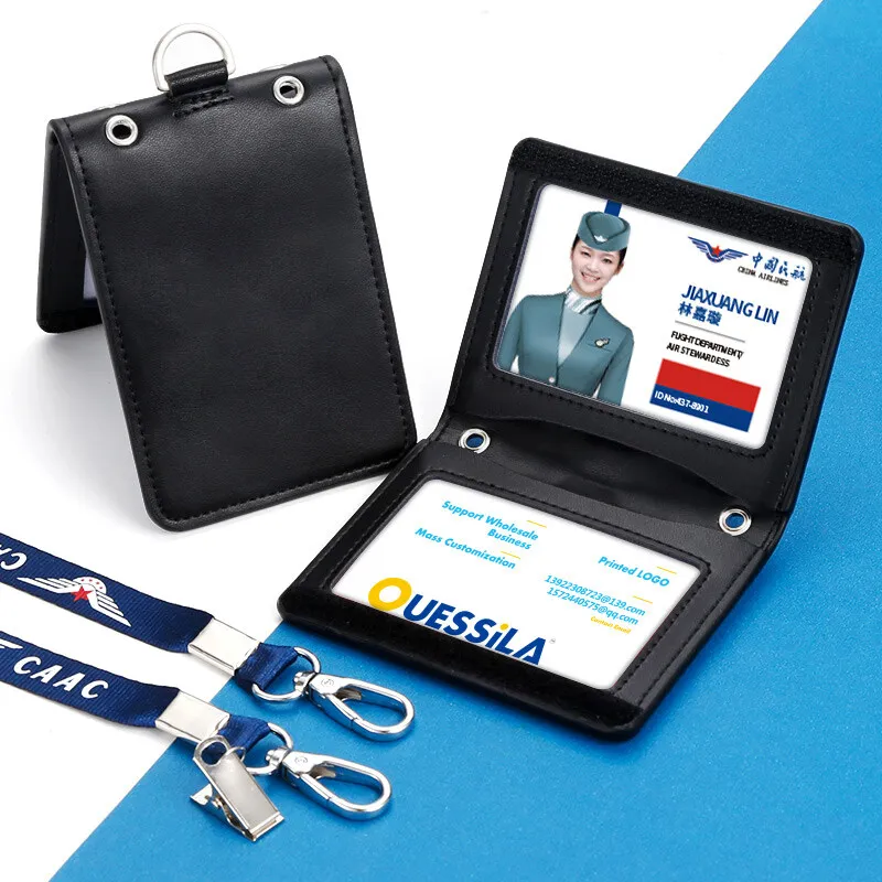 Aviation Flight Attendant Neck Lanyard Badge Holder Genuine Leather Staff Work Business Air Hostess Name Tag Id Cards Badg wallet card holder card holder credit card holder id card holder business card holder