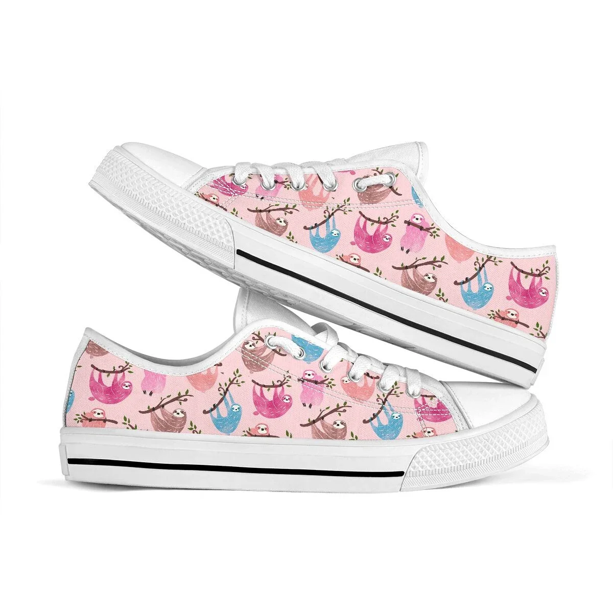 Pink Cartoon Sloth Design Brand Designer Canvas Sneakers Light Breathable Flat Shoes For Women Student Daily Shoes