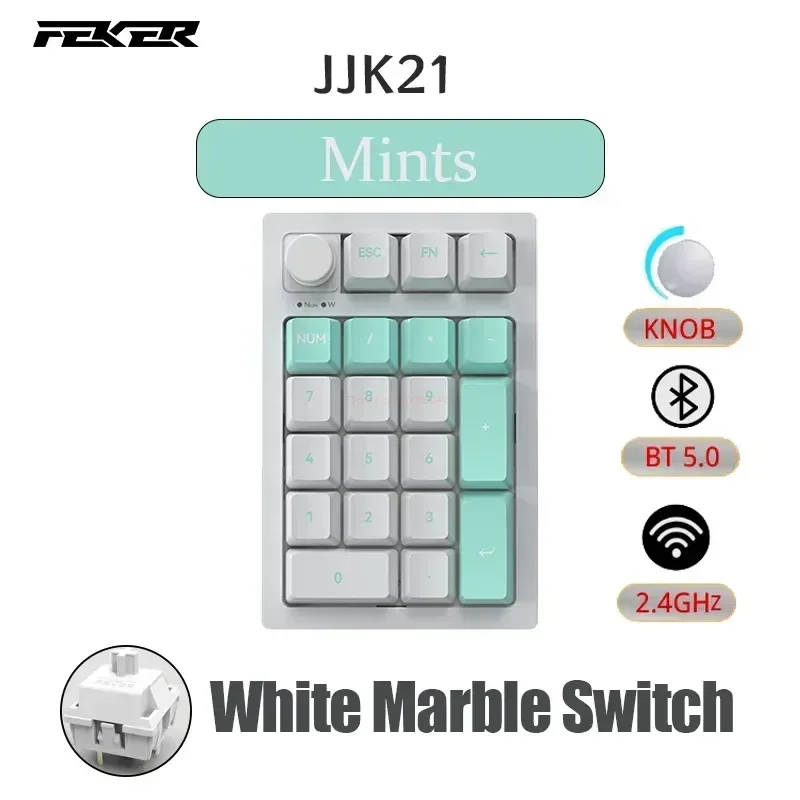 

FEKER JJK21 Mechanical Numeric Keyboard Pad 3-Mode Usb-C/ BT/2.4G RGB Financial Accounting Cash Register Office Keyboard Gift