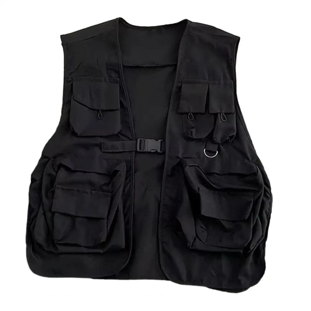 

Men Warm Vest Coat Streetwear Cargo Vests Unisex Hip Hop Style with Multi Pockets Buckle Closure for Men Women Unsiex Waistcoat
