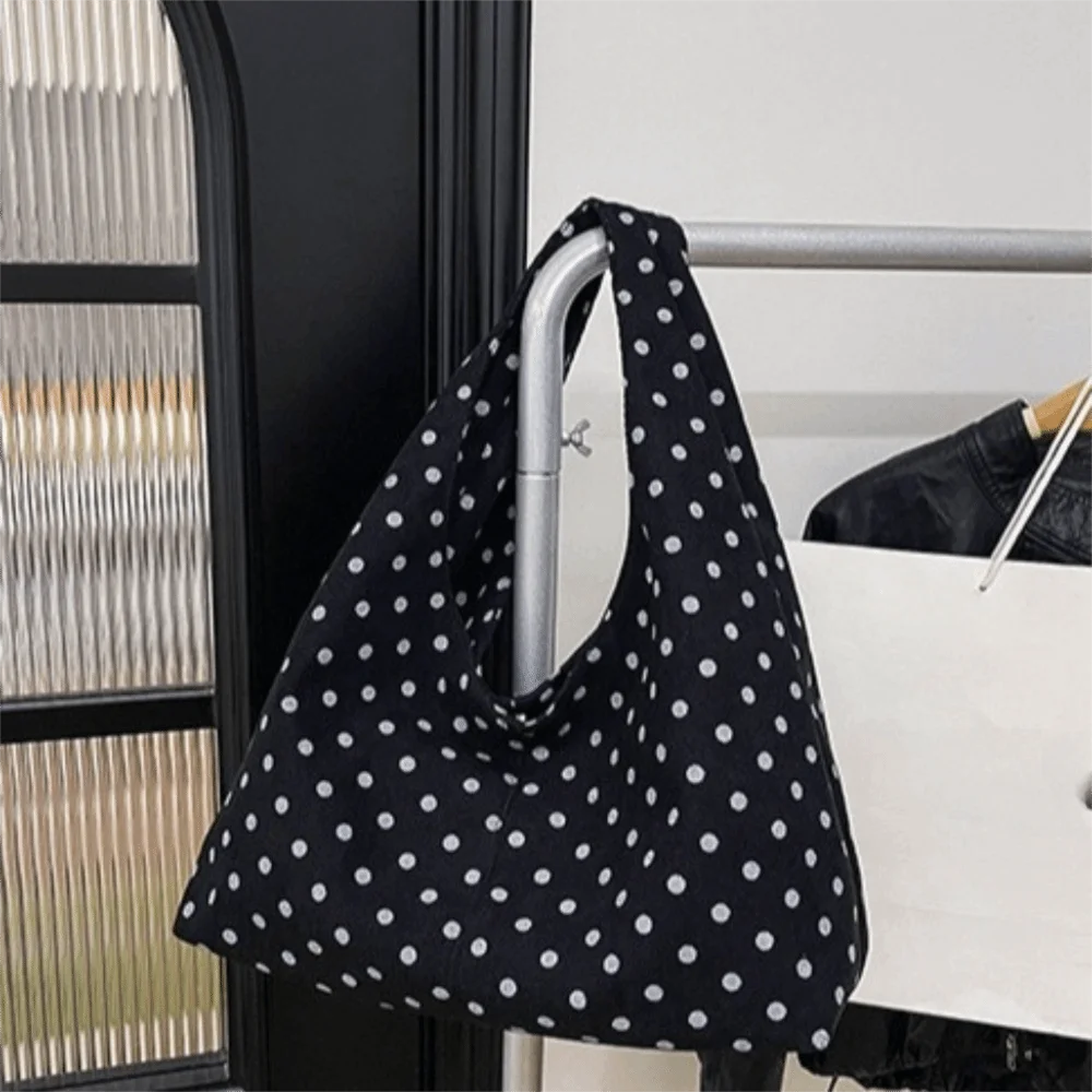 Borsa a Tracolla in Tela Casual e Spaziosa, Grande Capacità, Comoda Borsa Tote a Pois, Stile Coreano, Resistente Borsa Hobo da Viaggio - immagine 3