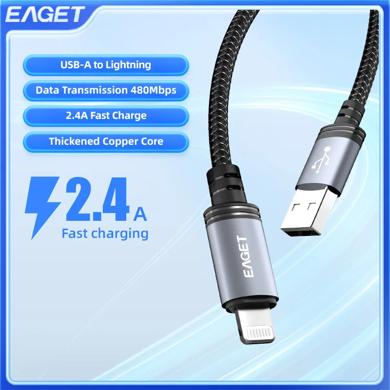 High-Speed USB to Lightning Charging Cable with Thick Copper Core and 480Mbps Data Transfer