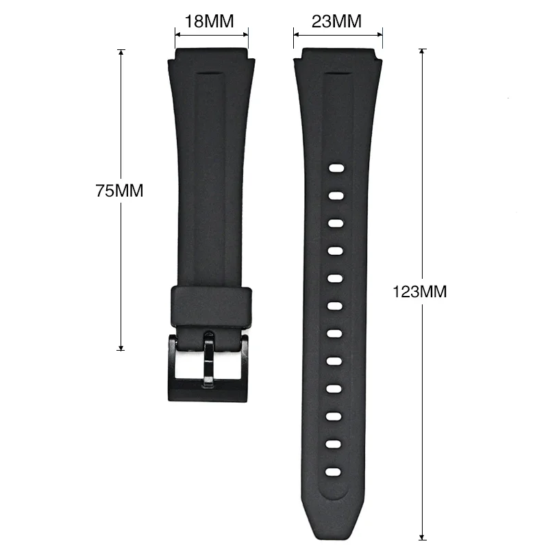 Men's 18mm Black Waterproof Rubber Watch Strap - Sporty Resin Replacement Band