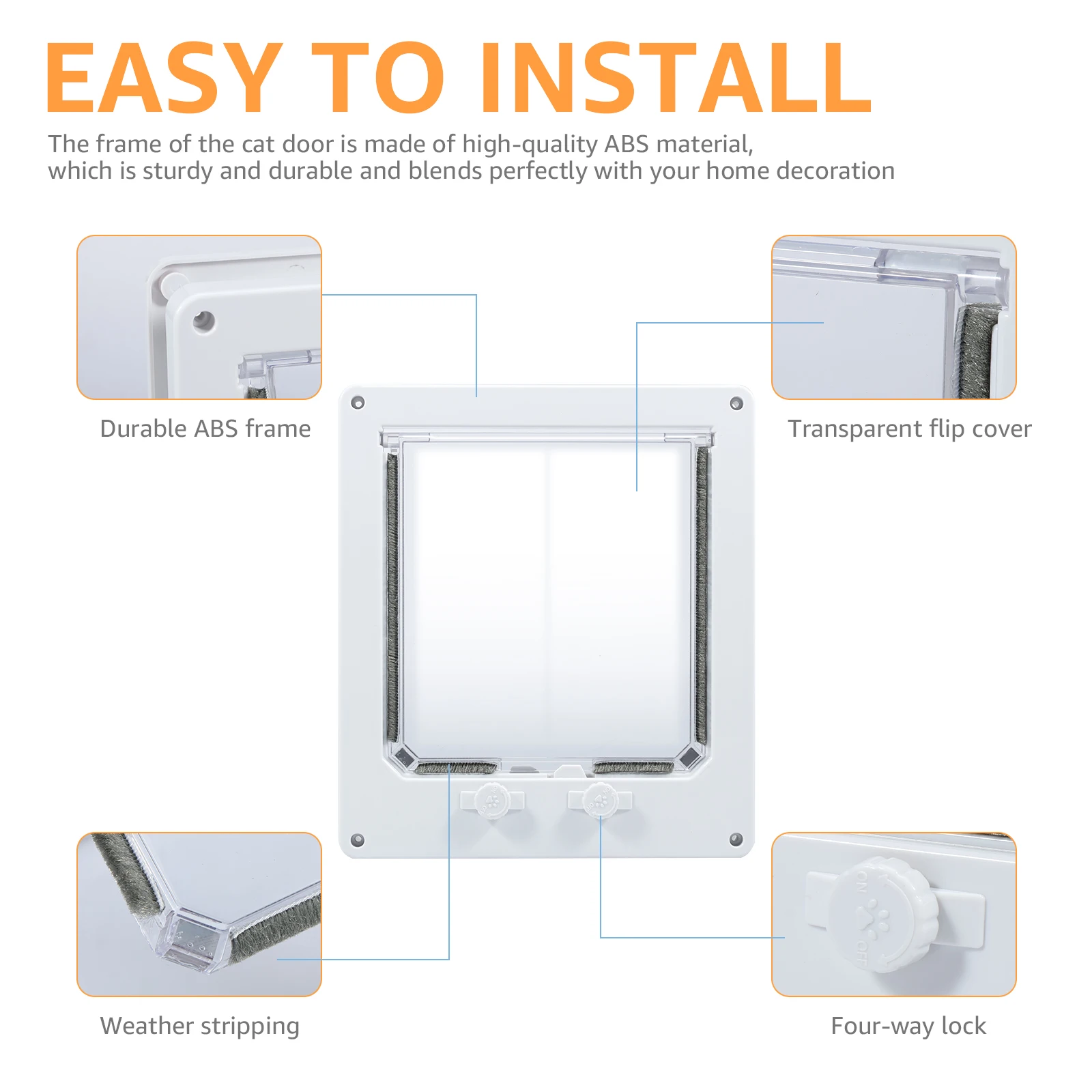 M/L Flap Cat Door Interior Door White Plastic Pet Door with Flap and 4 Way Locking Cat Puppy Safety Gate Pet Supplies Accessory