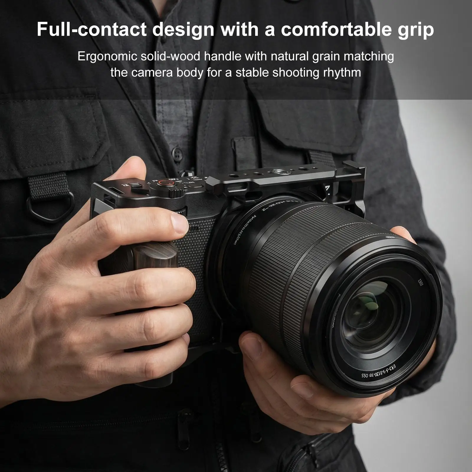 For Nikon ZR PULUZ Wood Handle Metal Camera Cage Expansion Frame