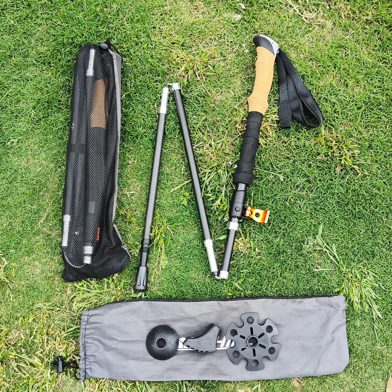 4 Sections Outdoor Folding/Telescopic Trekking Pole Camping Portable Walking Stick Pole Nordic Elderly Telescopic Pole 등산스틱폴대 3