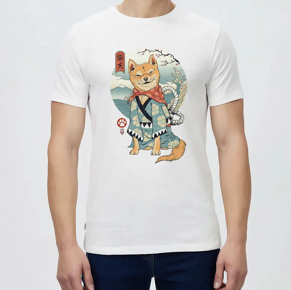 New Funny Cartoon Anime Japanese Japan Samurai Dog Doge Shiba Inu Akita T Shirt