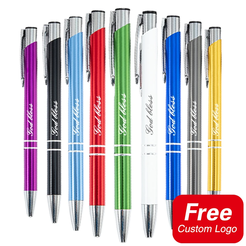 20Pcs Custom Logo Multicolor Metal Ballpoint Pens Personalized Engraving Name Creative Business Advertising Small Gift Wholesale