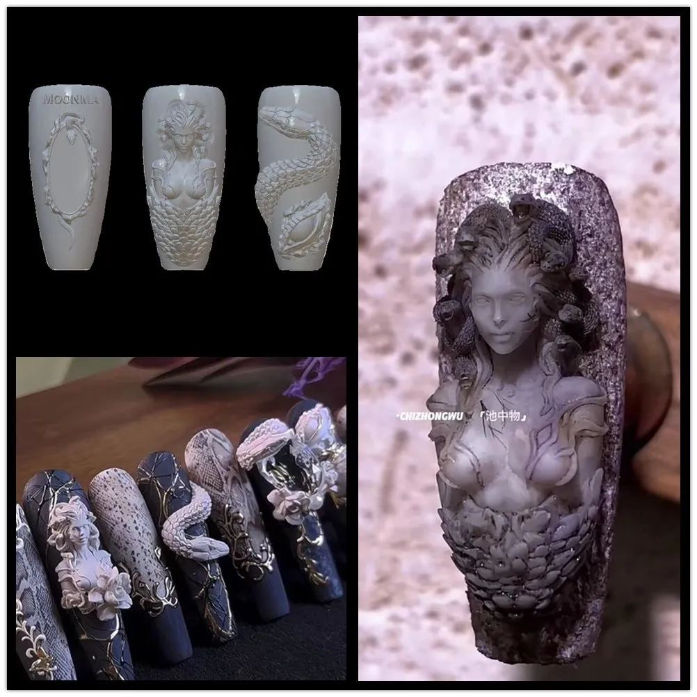 1pc Snake Girl  Angel Love God Crow Tulip Peacock  3D Acrylic Mold Nail Art DIY Silicone Nail Art Templates Nails  Mold 2