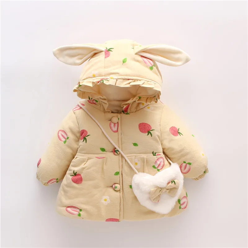Winter Jacket Kids Girls Hooded Parkas Warm Coat For Girls Jacket Children Clothes Print Thicken Coats Outerwear With Bag