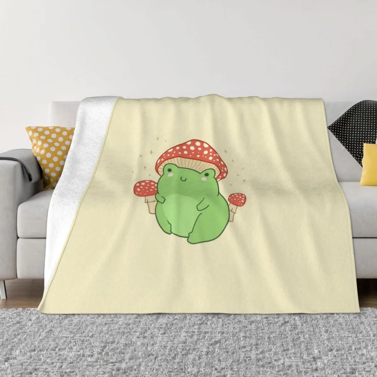 Rana Kawaii Con Cappello A Fungo E Toadstools - Cottagecore Estetico Froggy - Chubby Amita Muscaria Coperta A Tema Foresta