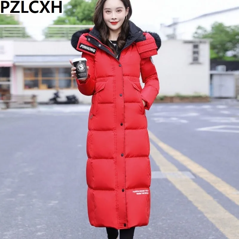 

New Women Down Jacket Winter Coat Female Extended Version Hooded Parkas Loose True Fox Fur Collar Outwear Warm Thick Overcoat