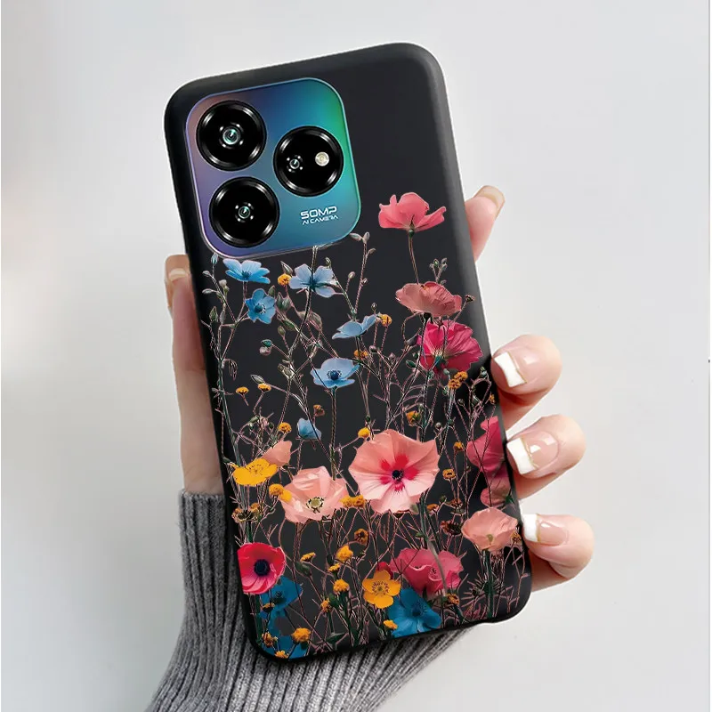 Black Soft Silicone Case with Cute Flower Cartoon Design