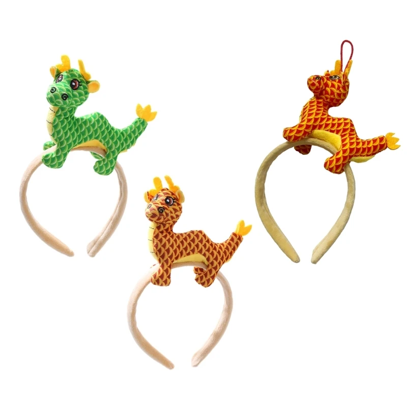 

Stuffed Dragon Hair Hoop Women Spa Wash Face Makeup Headband for Photography New Year Hair Accessories