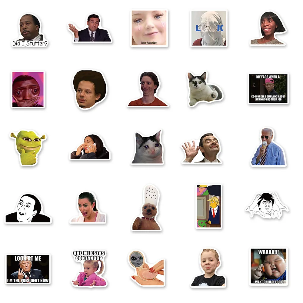 Funny Meme Stickers Set - Trendy Vinyl DIY Decor for Laptop, Phone Case, Notebook, Water Bottle, and Toys - Pack of 10/20/50/100pcs for Kids and Teens Description Image.This Product Can Be Found With The Tag Names Funny stickers laptop memes, Stickers phone case kids, Water bottle stickers waterproof meme, Waterproof vinyl stickers