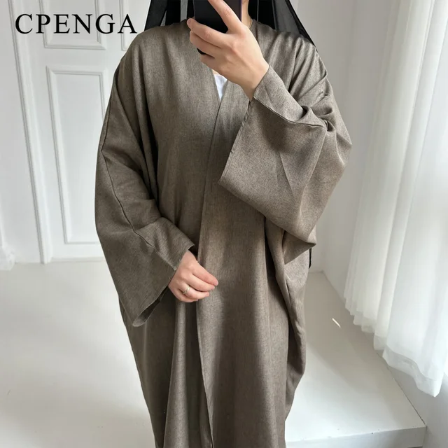 Eid Ramadan ouvert Abaya pour femmes plaine dubaï casual coton lin modeste Abayas Kimono turquie manteau musulman vêtements islamiques Robe