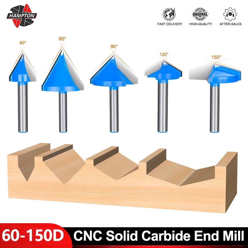 3d cnc Vollhartmetall-Schaft fräser 6mm v Schlitz schneider 60/90/120/150 Grad für Holz-MDF-Sperrholz-Schlitz fräser