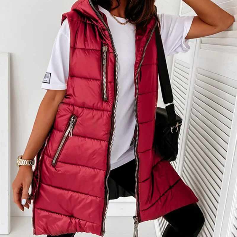 Sleeveless Puffer Jackets Hooded Cotton Padded Waistcoat Women Casual Streetwear Zipper Pocket Jacket Plus Velvet Quilted Coat