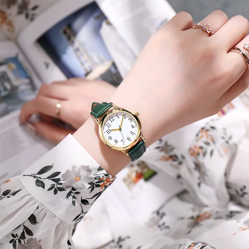 Little Fresh Sport Women's Quartz Watch Arabic numerals Simple dial PU leather strap Women's Candy color