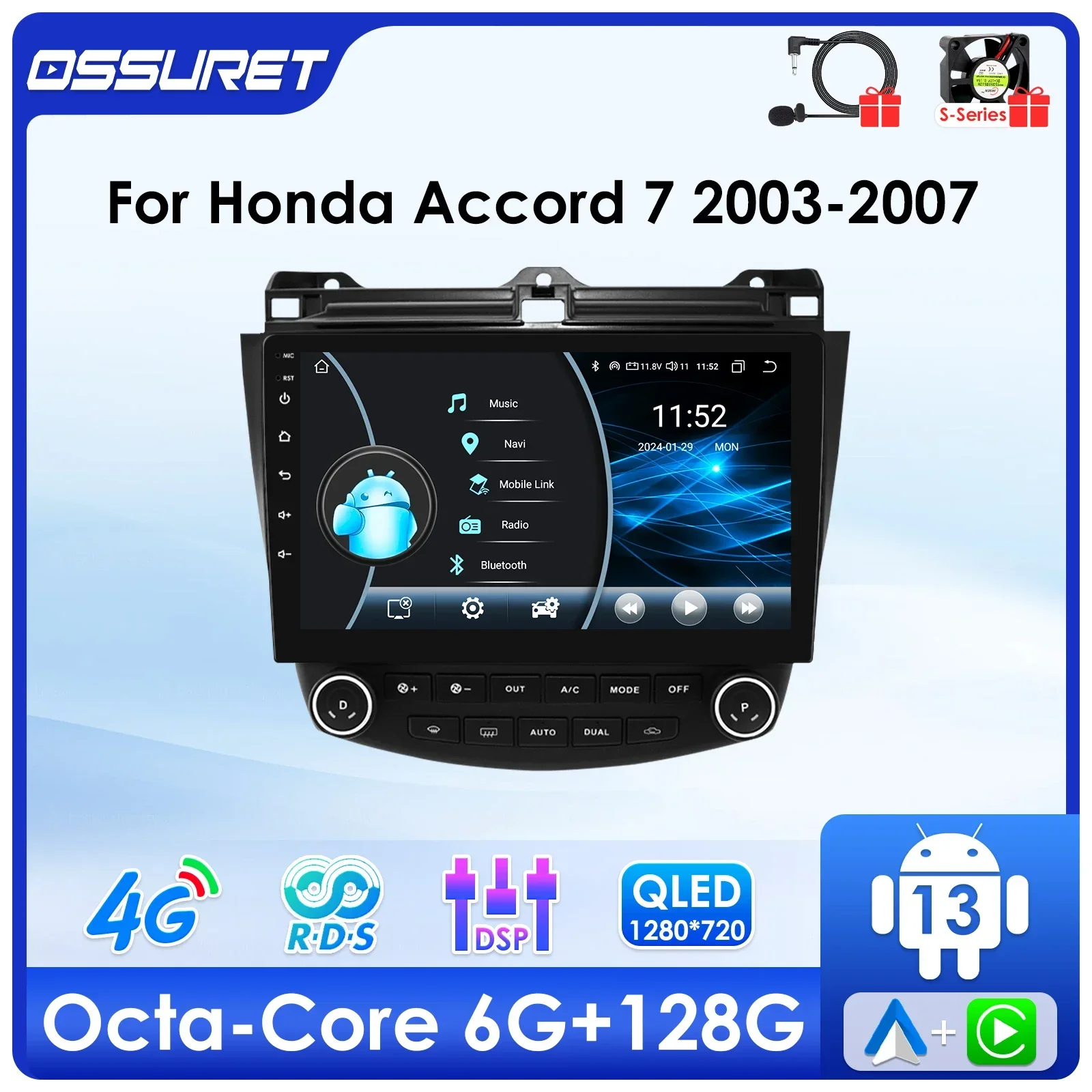6G 128G Android 13 Autoradio For Honda ACCORD multimedia Video player GPS navi Carplay 4G car intelligent system SWC