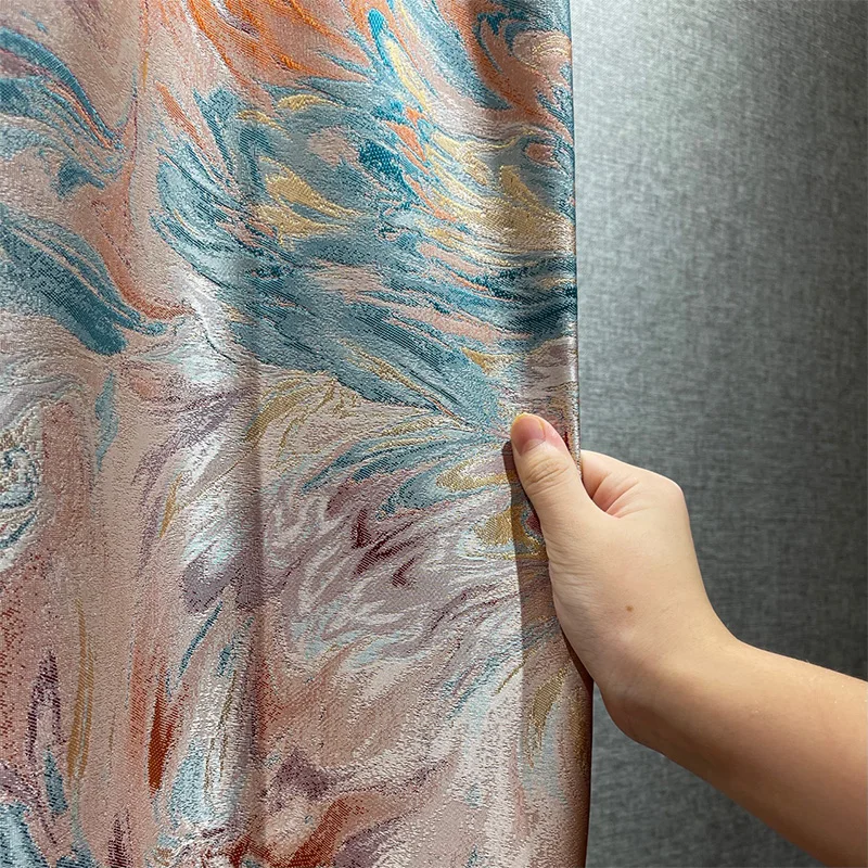 

Custom curtain Nordic Retro Light luxury jacquard weave colorful room thick cloth blackout curtain tulle valance drape M1426