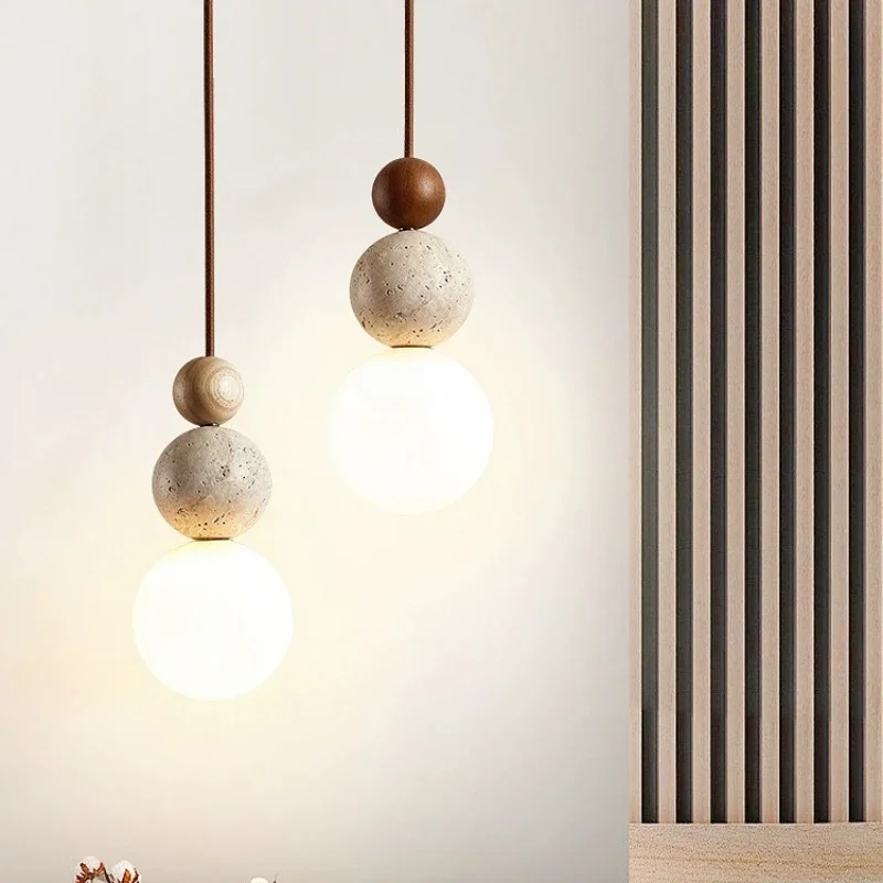 Wabi Sabi Stone Wood LED Chandelier Modern Deocrative Pendant Light Indoor Living Room Bedroom Creative Hanging Light Pendant Lights Pendant Lamp Chandelier Lighting