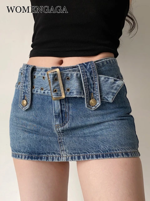 Women's Mini Skirt Casual Solid Color Short Skirt Vintage Multi-pocket  Stitching High Waist Skinny Skirts