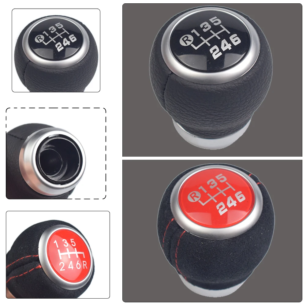 Car MT 6 Speed Suede Leather Gear Stick Shifter Lever Shift Knob For