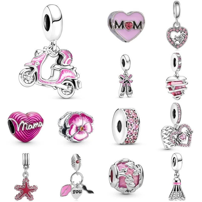 New Fashion Charms Pink Mom Classic Love Pendant Alloy Birthday Gifts Bead Supplies For Pandora Ladies Bracelet DIY Jewelry