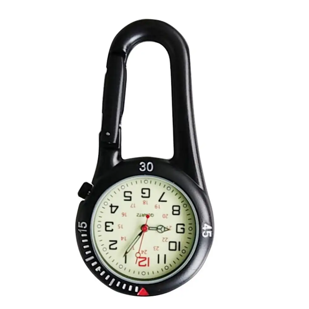 야외 미니 시계 라운드 다이얼 아랍어 숫자 석영 아날로그 클립 Carabiner 후크 시계 남성 여성 Fob 배낭 주머니 시계