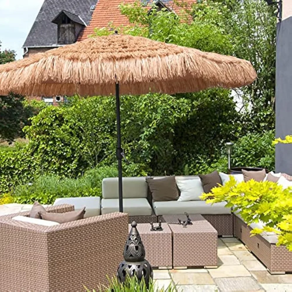 9ft Hawaiian Thatched Tiki Umbrella – 8-Rib Crank Lift 6