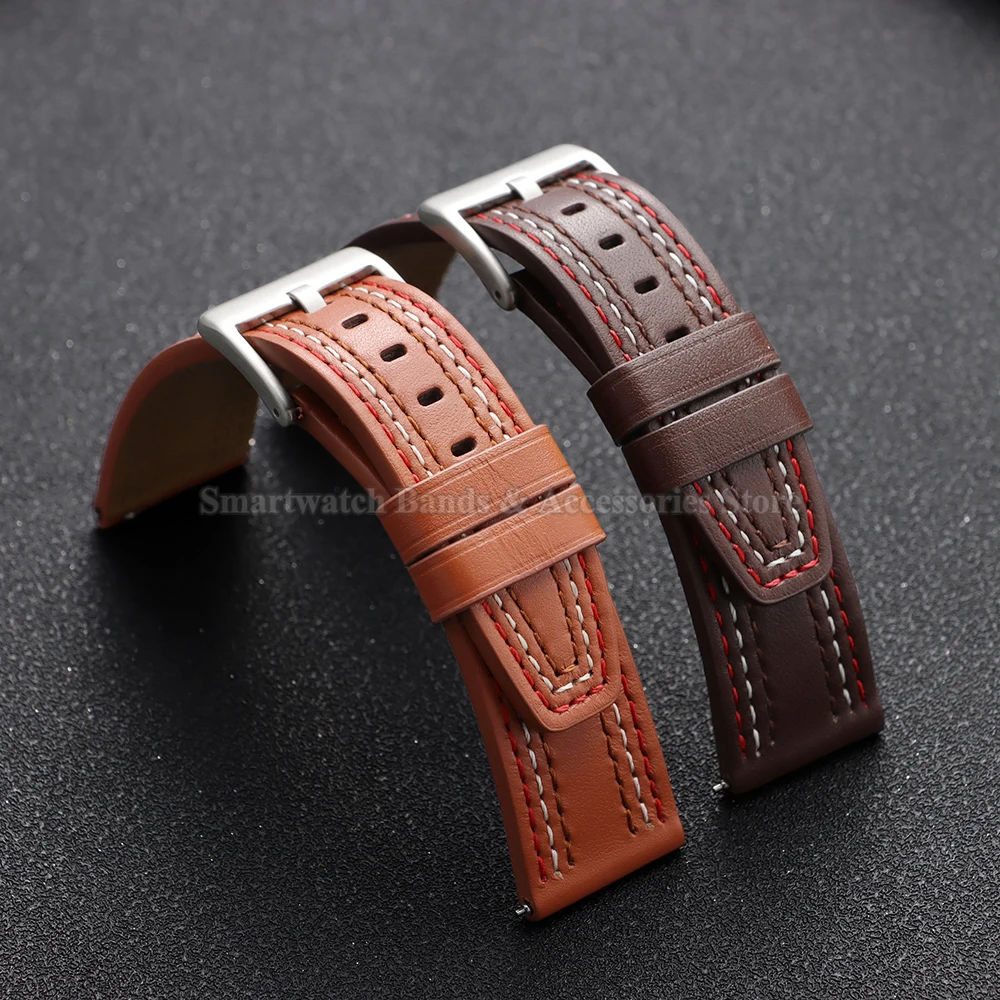 Premium Cowhide Leather Quick Release Sport Watch Strap - Waterproof Wrist Band Replacement