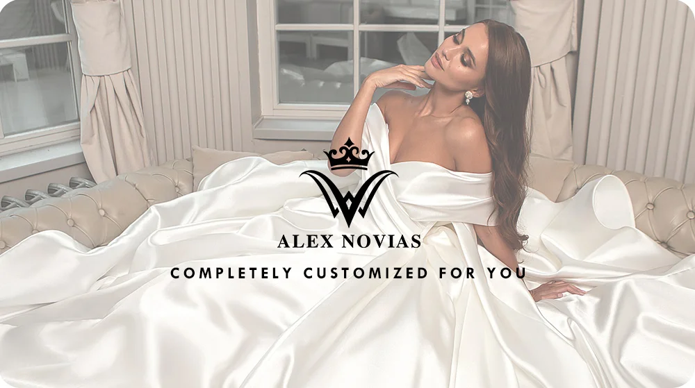 ALEX NOVIAS A-Line Satin Wedding Dress 2023 Strapless Puff Long Sleeve Backless Court Train Wedding Gown Vestido Novias De Saten