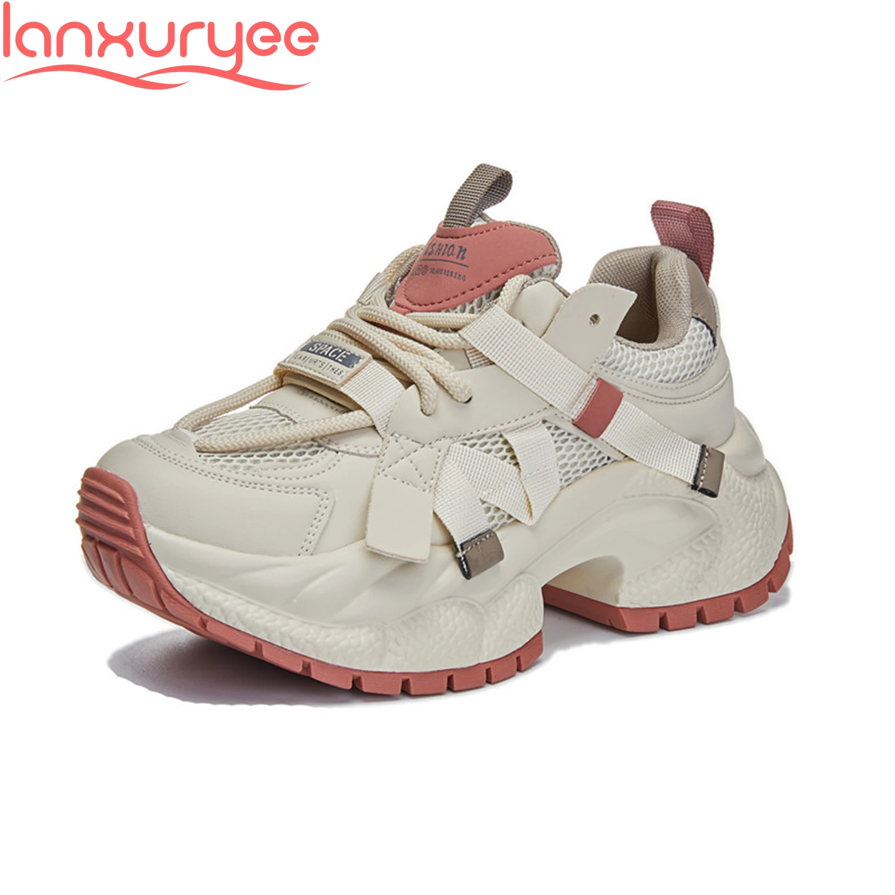 

Lanxuryee 2024 Breathable Mesh High Heels Spring Lace Up Women Vulcanized Shoes Round Toe Platform Brand Casual Fashion Sneakers