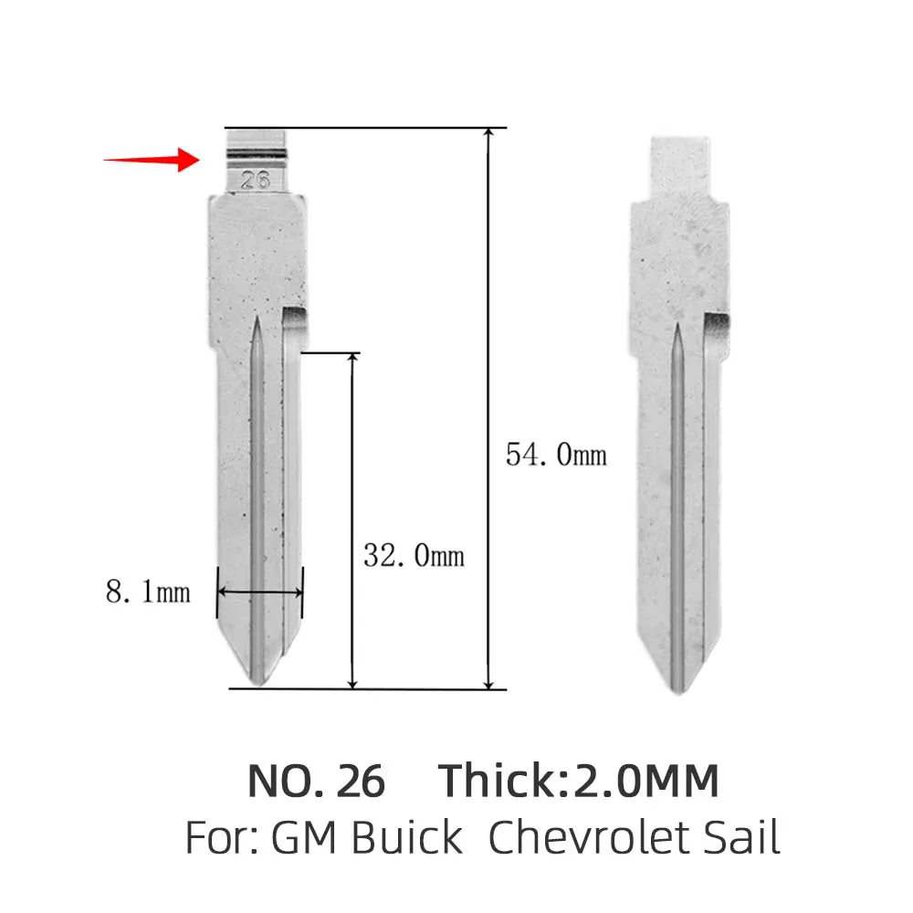10pcs #26 Metal Uncut Blank Flip Remote Key Blade For GM Buick Chevrolet Sail