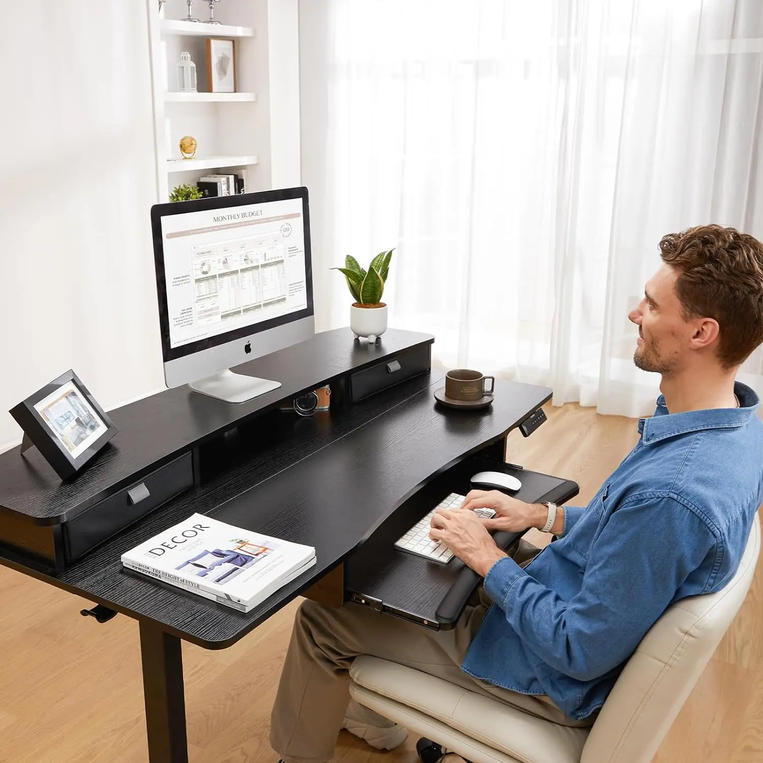 HUANUO 48" x 26" Electric Standing Desk with 2 Drawers & 26.7" Large Keyboard Tray