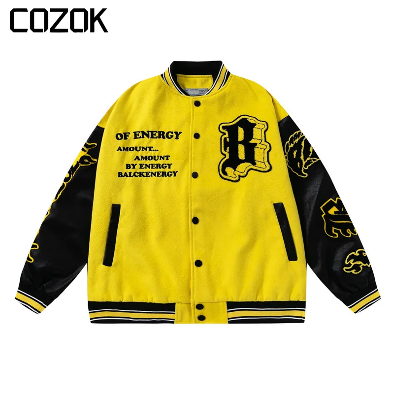 

American Vintage Embroidery Bomber Jacket Men Women Sun Letter Flocking Loose Casual Patchwork Varsity Coat Unisex Spring 2023