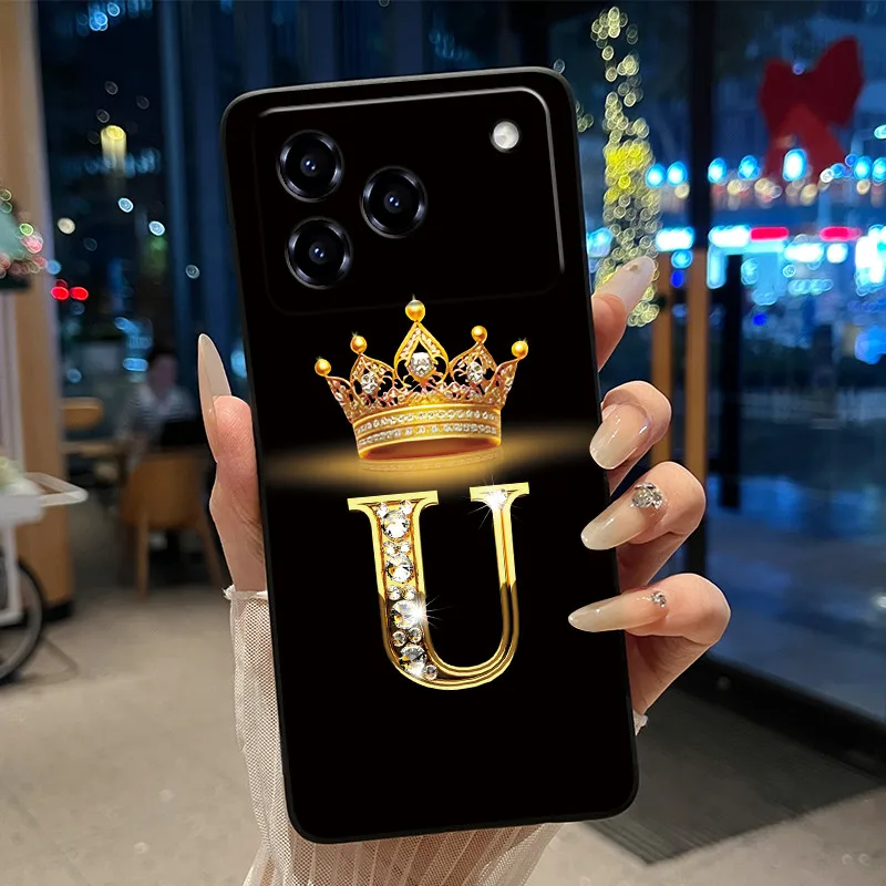 Elegant Shockproof Soft Silicone Black Phone Case with Golden Crown Design