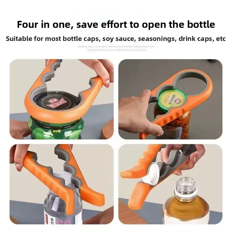 4-in-1 Multi-Function Can Opener Anti-Slip Handle - Bottle Opener Jar Lid Remover & Bottle Cap Twister Cans Beverages Jars