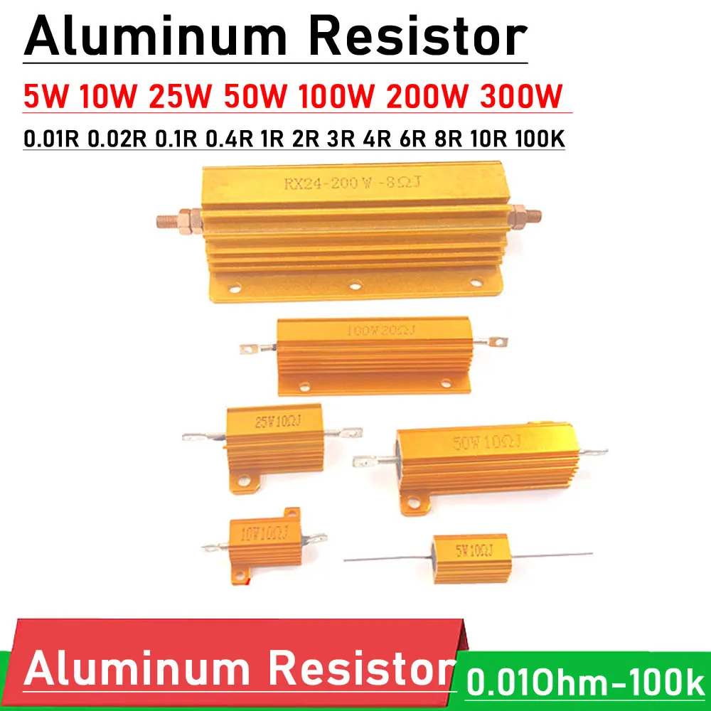 10W 25W 50W 100W Power Metal Resistor 0.01R 0.1R 1R 2R 4R 8R 10R 100K ohm Aluminum shell F/ tube POWER Amplifier test dummy Load |