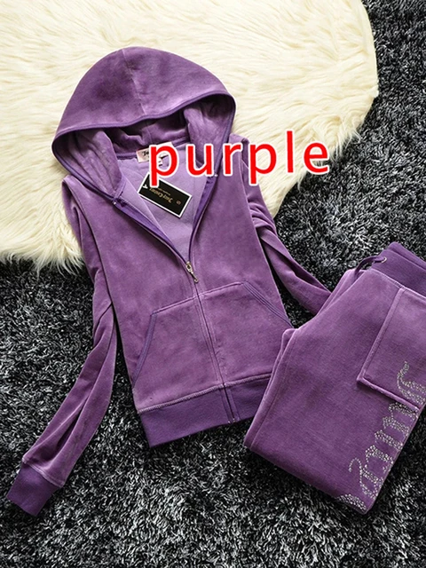 YICIYA TRACKSUIT hoodies Velvet Zipper Sweatshirt And Pants Winter women velour Pant Suit Hoodies Zipper Rhinestone velour suits purple suit