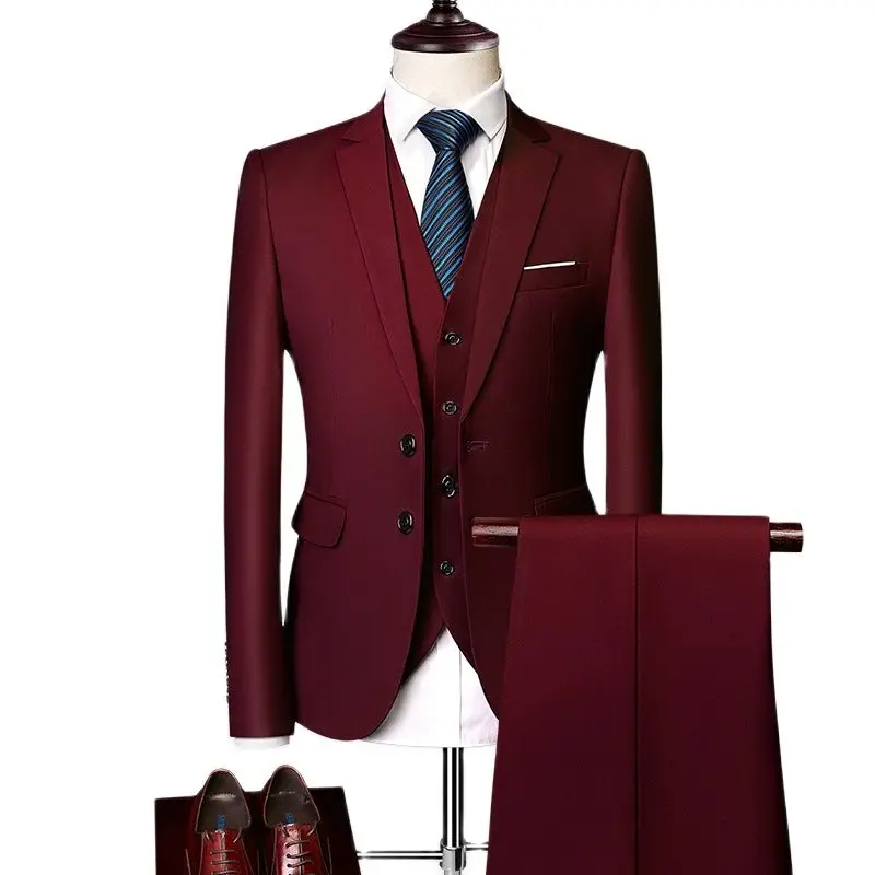 

Three-piece Suit 2023 New Cotton Blazer Wedding Dress Fashion Slim Fit Business Formal Suit Stage Singer Clothes Tuxedo 6XL