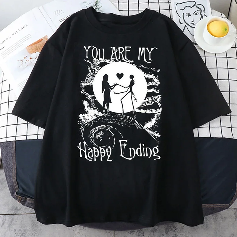 Vintage Men T-Shirts Nightmare Before Christmas Print Short-sleeved Gothic Retro T-shirt Top Y2K Shirt Streetwear Harajuku 4