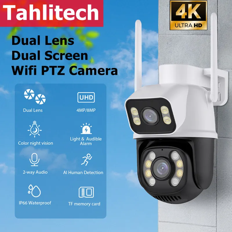 4K 8MP PTZ WIFI Camera Dual Lens Dual Screen IP Camera Outdoor 4MP HD Auto  Tracking Security Protection CCTV Surveillance iCSee - AliExpress