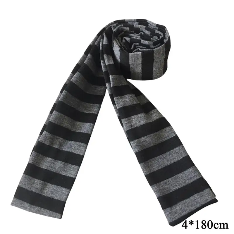 Y2K Black Grey Striped Scarf For Women Cotton Long Scarf Choker Scarf Punk Skinny Thin Neck Warmer Neck Wrap Neckwear Accessory